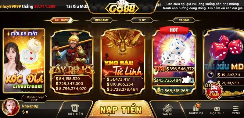 Hệ thống trò chơi mạnh mẽ tại Go88